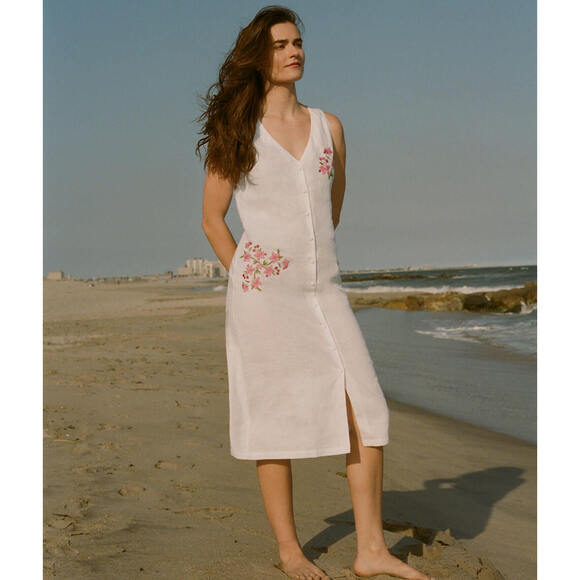 Andie The Anamur Button Up Dress - Linen - White Size MWHITE / M - Picture 1 of 3